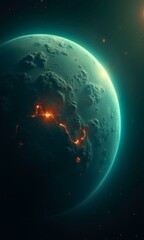 Distant Alien Planet with Glowing Atmosphere in Space
