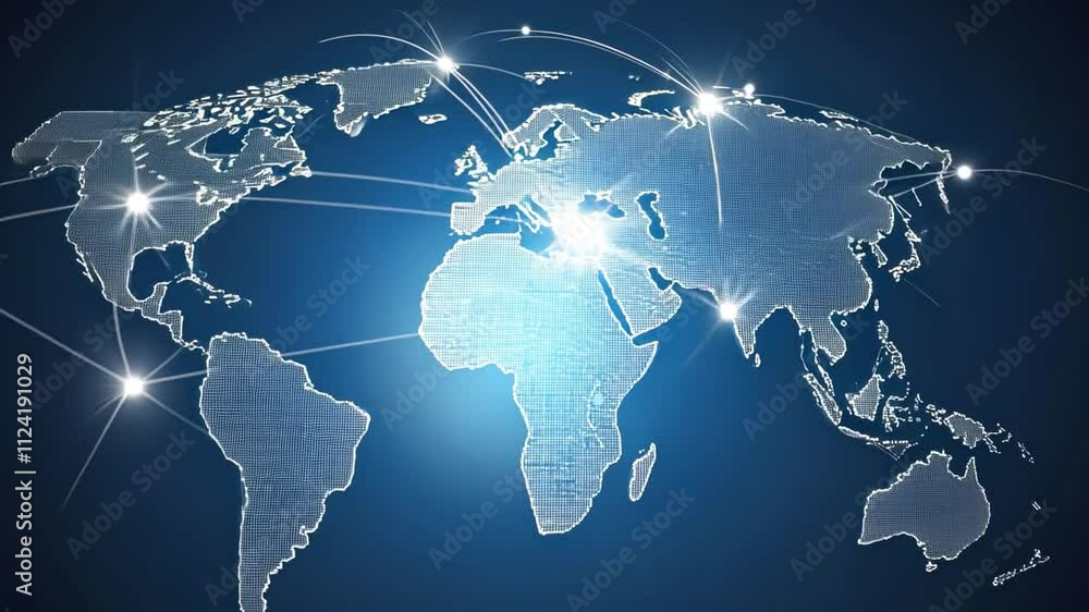 Poster abstract global communication background with smooth, interconnected lines.