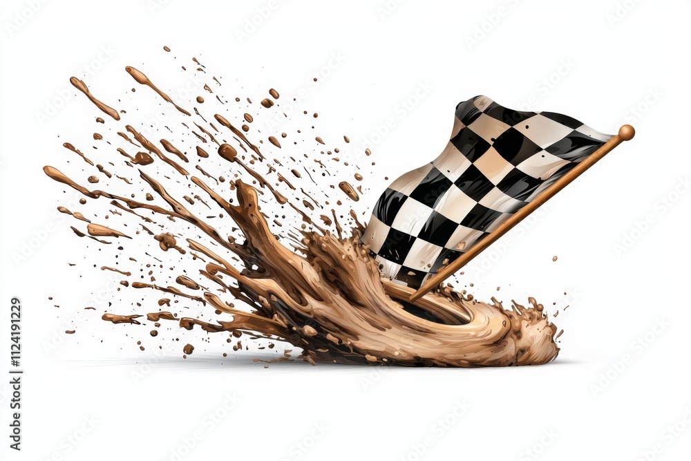 Aufkleber racing flag splashes through mud during an exciting race event in a muddy terrain setting