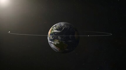 Earth axis diagram illustration showing the tilt of the Earth's rotational axis relative to its orbital plane, explaining the cause of seasonal changes and the distribution of sunlight.