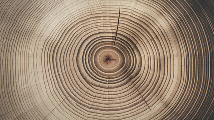 Fototapeta premium Close-up of Poplar tree cut surface featuring detailed tree rings, cracks, and a smooth grain pattern, ideal for backgrounds, natural designs, and woodworking material references. 
