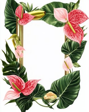 pink anthurium flowers frame green leaves clip art preview