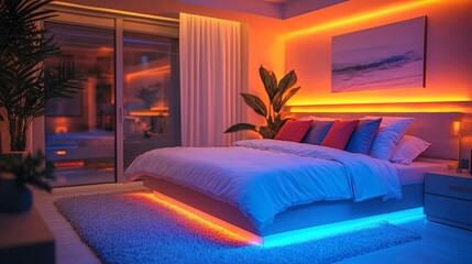 Futuristic Smart Home Bedroom with AI Lighting Control