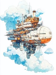 Obraz premium Steampunk airship city among clouds