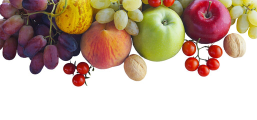 Grapes and other fruits on a white background