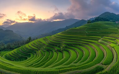 Stunning Terraced Rice Paddies at Sunrise/Sunset - A Breathtaking Landscape