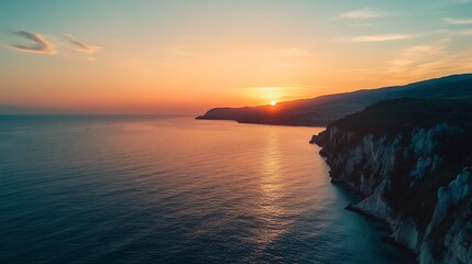 Fototapeta premium Coastal Sunset Landscape Photography: Dramatic Cliffs at Golden Hour. AI Generated
