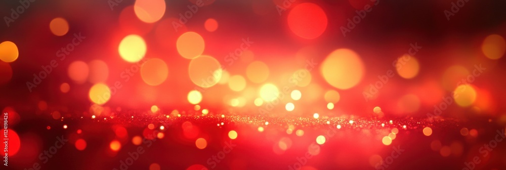 Poster captivating red and gold background with gentle bokeh light spots for stunning visual effects and cr