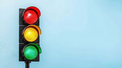 Bright Traffic Light Against Blue Background