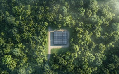 Sustainable Energy in a Lush Forest: Solar Panels nestled amidst nature