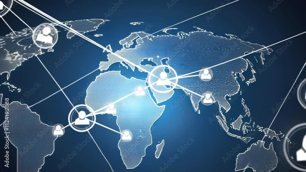 Poster abstract global communication background with smooth, interconnected lines.