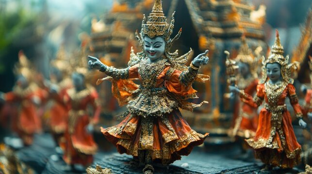 Thai temple guardian statue in intricate craftsmanship, artistic representation of cultural heritage diorama