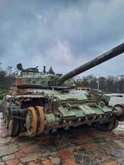 Russian tank destroyed by the Ukrainian army in Ukraine. War in Ukraine