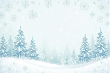 Obraz premium A cozy snow-themed Christmas pattern showcasing intricate snowflakes, soft winter tones, and snowy trees for a warm, festive design..