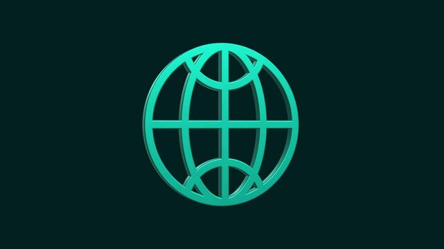 A detailed 3D globe icon featuring a spherical design with textured continents and rotating axes. It has vibrant colors, soft shadows, and a smooth, polished surface, symbolizing global connectivity.
