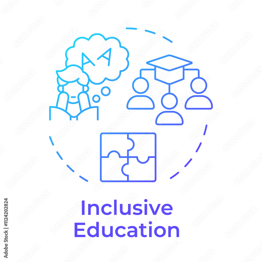Aufkleber Inclusive education blue gradient concept icon. Special learning programs for student with needs. School work. Round shape line illustration. Abstract idea. Graphic design. Easy to use in blog post