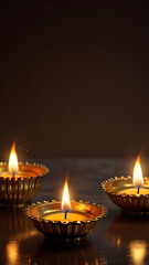 A pair of brass Diyas lit with bright flames, radiating warmth and positivity, symbolizing enlightenment, isolated on a white background.