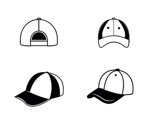 Baseball Cap Clip Art  Vector Collection, American Baseball Cap Sport Isolated Equipment, Baseball Cap Drawing Abstract Baseball Outline Icon symbol Vector Set