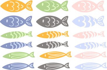 Set of multi colored vector fish.