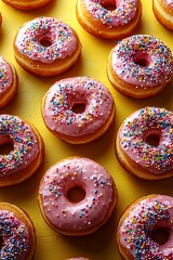 Colorful Donuts with Pink Frosting and Sprinkles