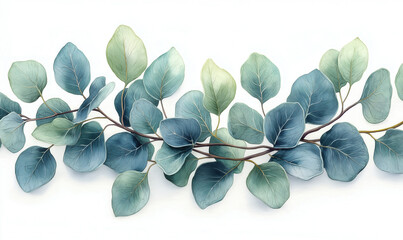 Eucalyptus branch on white background.