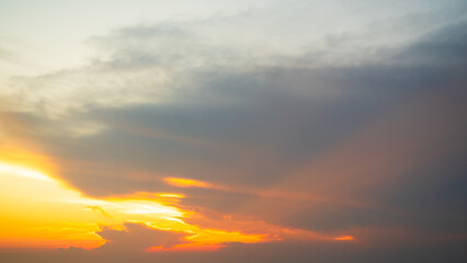 Sky sunset evening background sunrise dusk cloud dramatic orange twilight red warm sunny dawn sunshine romantic calm nature, cloudscape summer autumn spring scene, environment ecosystem energy.