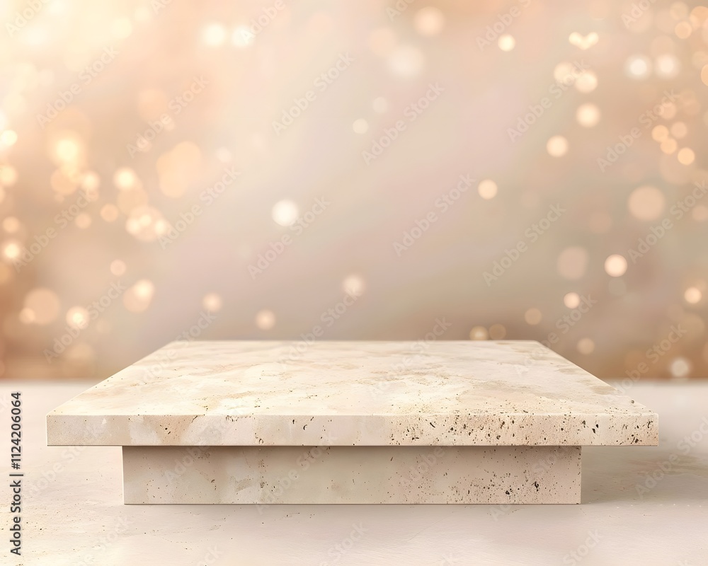 Poster a minimalist display platform with a soft bokeh background, ideal for product presentations.