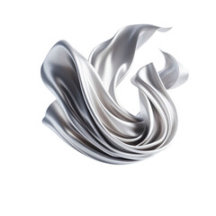 Silver silk cloth floating isolated on transparent background PNG, satin fabric flying