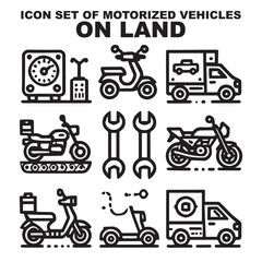 icon set of motorized vehicles on land