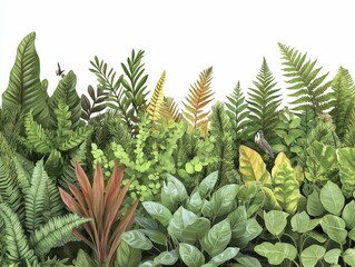 Vibrant forest restoration scene with diverse plants thriving alongside wildlife