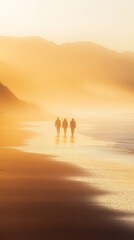 Wilderness Love Strolls, Two figures walking along a golden beach at sunset