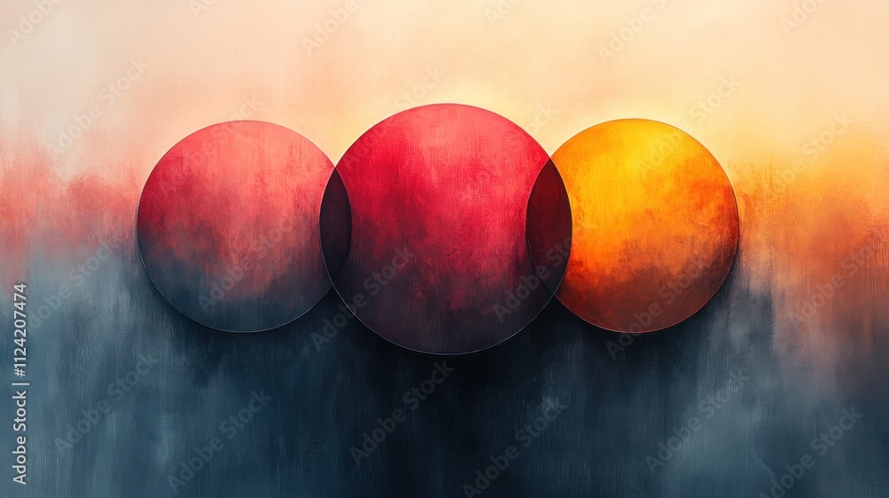 Aufkleber abstract composition with three overlapping circles in vibrant colors.