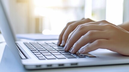 Close-up of hands typing on a laptop with incident report forms, conveying urgency, attention to detail, and modern technology in action.