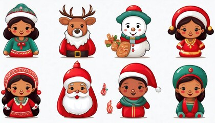 Christmas Characters Vector Set Design Festive Holiday Icons