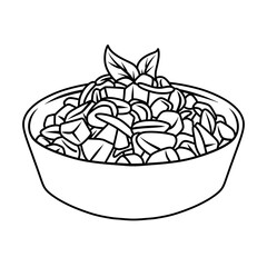 Traditional Indonesian dishes on the Eid al-Fitr holiday. Liver fried chili sauce or sambal goreng ati. Thin line illustration.