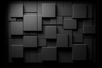 Abstract composition of black squares arranged in a textured pattern.