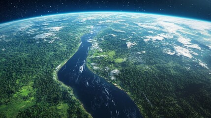 Ultra detailed, photorealistic depiction of Earth from space with a focus on the Mississippi River Delta