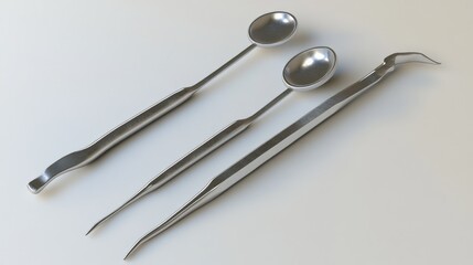 Set of sterilized dental instruments with a focus on the mouth mirror.