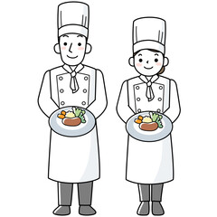 正面を向いて立つ料理人の女性と男性
