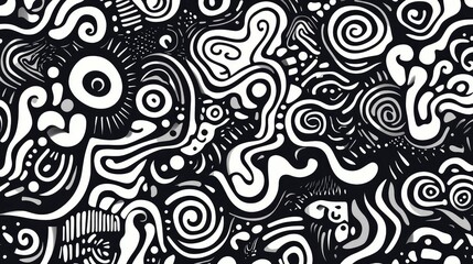 Fototapeta premium AI-Created Seamless Black and White Doodle Pattern