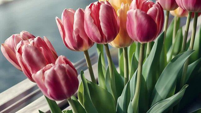 a bloom green spring bouquet tulip flower bunch blossom olated white flowers row
