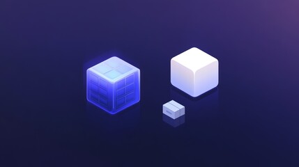Isometric illustration of glowing blue and white cubes.