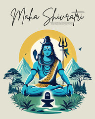 Happy maha shivratri and Subh shivratri with lord shiva social media post banner template