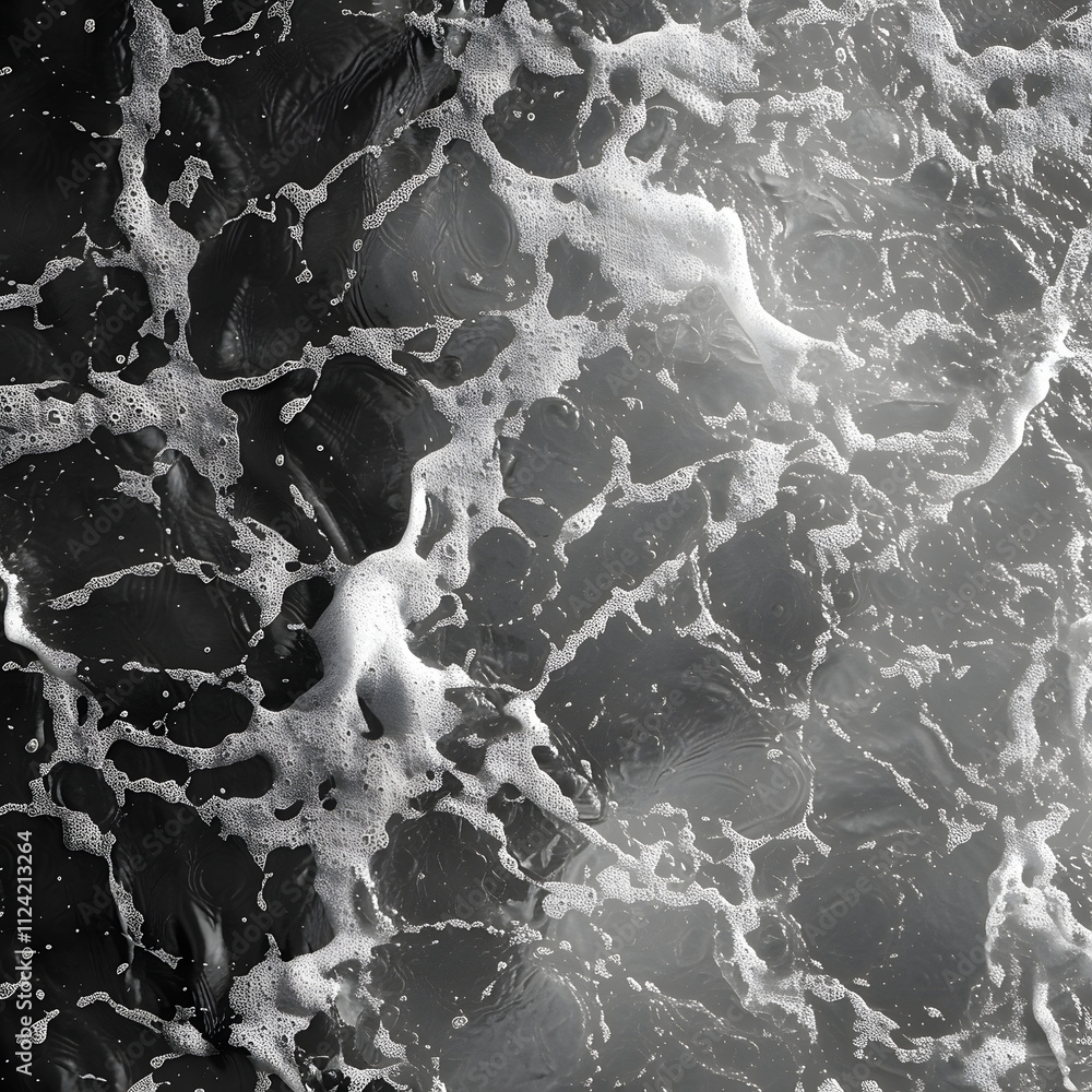 Aufkleber a monochromatic image of ocean waves with foam, capturing the movement and texture of water.