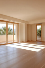 Obraz premium Spacious modern interior with large windows and natural light in open layout area