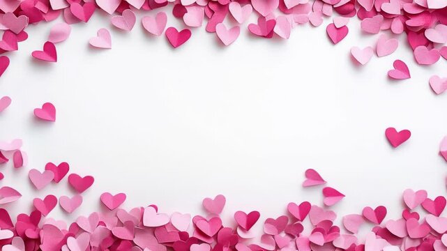 Valentine's Day background with a pink hearts border on white paper