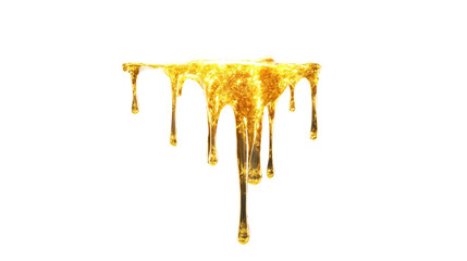 Golden syrup dripping from a surface. transparent background