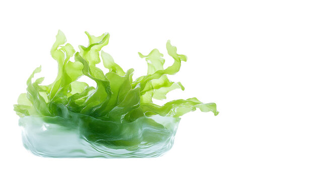 Vibrant green seaweed or algae on white background. transparent background