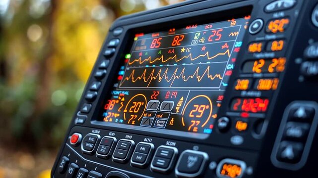 Monitoring vital signs with advanced medical equipment outdoors at a healthcare training session