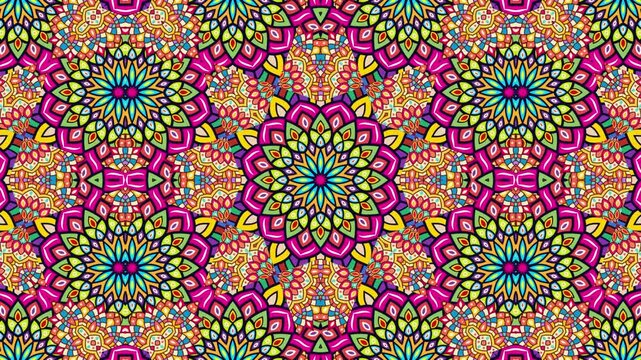 kaleidoscope mandala abstract background of trippy art psychedelic trance to open third eye with visuals energy chakra futuristic audiovisual vj seamless loop	